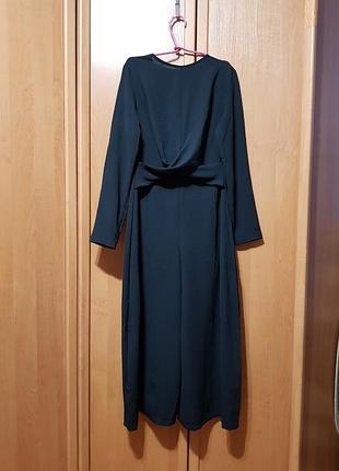 Стильный черный брючный комбинезон, длинный ромпер, комбинезон широкие брюки кюлоты