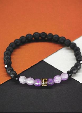 Браслет мужской  натуральные аметист / лава / агат