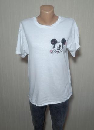 Женская футболка хлопок белая с принтом mickey mouse микки маус