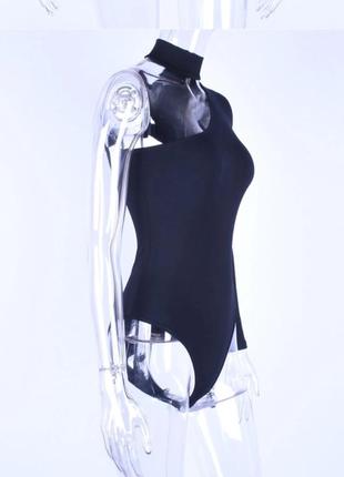 Нове стильне боді з одним рукавом з відкритим плечем чорний чорне бавовняний розмір s4 фото