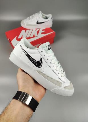 Чоловічі кросівки nike blazer low white/black з натуральної шкіри