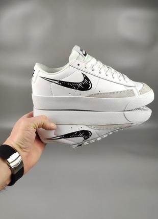 Мужские кроссовки nike blazer low white/black из натуральной кожи4 фото