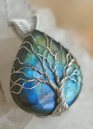 Срібний кулон дерево життя з синім лабрадоритом. кулон природа. фентезі прикраса wire wrap3 фото