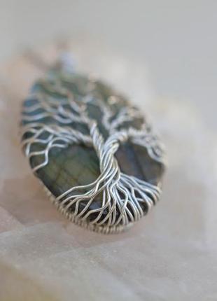 Срібний кулон дерево життя із синім лабрадоритом (лабрадором)5 фото
