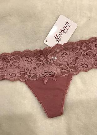 Красивые трусики с гипюром / стринги с кружевом пудра / ажурный низ цвета пыльная роза