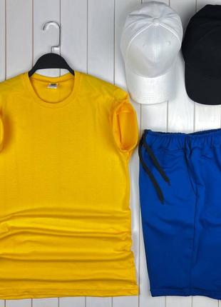 Летний спортивный базовый костюм однотонный комплект футболка + шорты