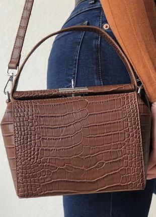 Сумка клатч сумочка рептилия коричневая2 фото