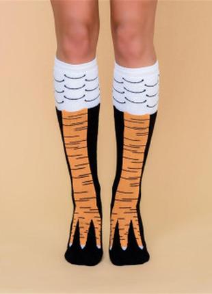 Детские гольфы с лапами птички 50см 3552 черные гетры с приколом 35-41р. чернучие чулки смешные