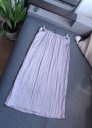 Бузкова сатинова міді спідниця юбка пліссе1 фото