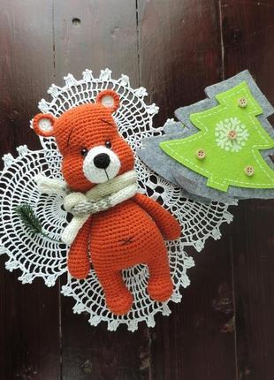 Медвежонок рыжуля мягкая вязаная экоигрушка