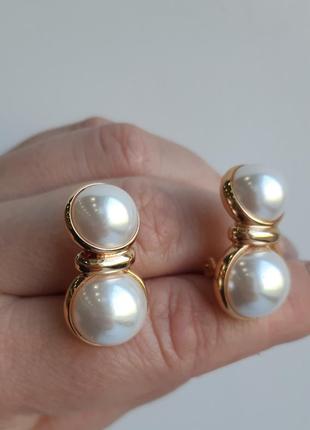 Шикарные клипсы жемчужины стекло, американский винтаж, без торга,