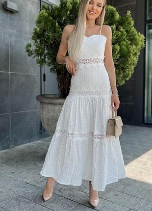 Платье сарафан длинная белая коттон прошва
