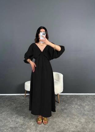 Муслиновое макси платье из натурального хлопка xs s m l xl xxl 42 44 46 48 50 52 черное длинное платье