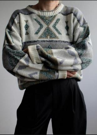 Вінтаж светр яскравий принт джемпер високий горло ретро 90-х