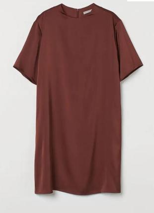 Платье мини атласное шоколадное h&m