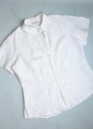 🌿1+1=3 шикарна біла лляна приталена блуза marks&spencer вишиванка, розмір 50 - 526 фото