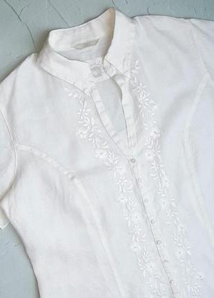 🌿1+1=3 шикарна біла лляна приталена блуза marks&spencer вишиванка, розмір 50 - 522 фото