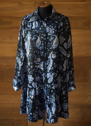 Черное платье рубашка с этническим принтом женское zara, размер s