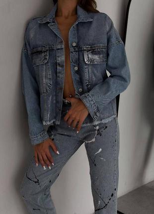 Женская джинсовая куртка с напылением, джинсовка, с золотым, серебряным напылением, классическая, джинс, базовая8 фото