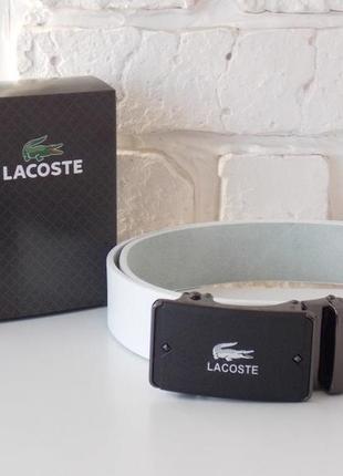 Кожаный мужской ремень-автомат lacoste белый