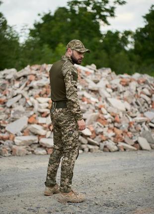 Весняний тактичний комплект: демісезонні штани карго піксель з наколінниками + кофта демісезонна хакі/піксель з кишенями та липучками для шевронів2 фото