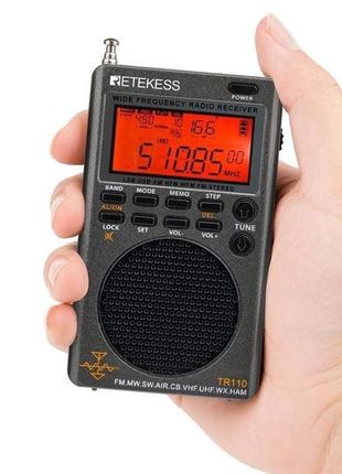 Retekess tr110 портативний всехвильовий радіоприймач am/fm/sw/cb/air/vhf, li-ion, навушники
