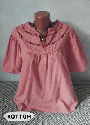 Коттоновая блуза с натуральным кружевом 46-48 размера1 фото