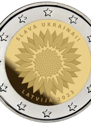 Монета латвия, 2 евро, 2023 года, слава украине1 фото