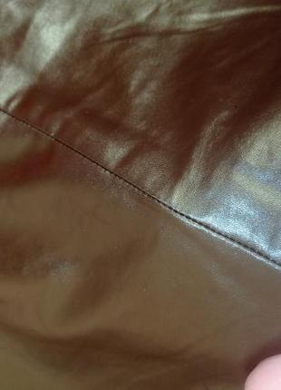 Коричневые широкие брюки палаццо из кожума4 фото