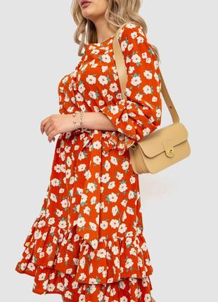 Шикарное цветочное платье с воланами платье в цветочный принт кирпичное платье с поясом платье оранжевое3 фото