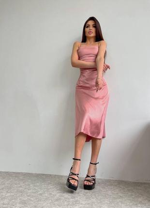 Шелковое платье- комбинация с открытой спиной на шнуровке на бретелях шелк армани  🔥8 фото