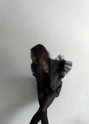 Пиджак upcycle с фатином, эксклюзив, оверсайз с мужского плеча.10 фото