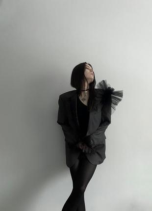 Пиджак upcycle с фатином, эксклюзив, оверсайз с мужского плеча.4 фото