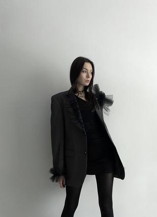 Пиджак upcycle с фатином, эксклюзив, оверсайз с мужского плеча.3 фото