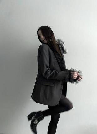 Пиджак upcycle с фатином, эксклюзив, оверсайз с мужского плеча.6 фото