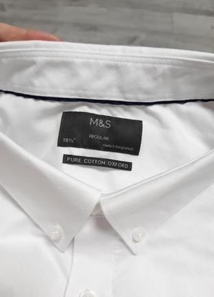 Рубашка мужская хлопок 100% белая длинный рукав р 52-54 (18 1/2) бренд "marks&spencer"4 фото