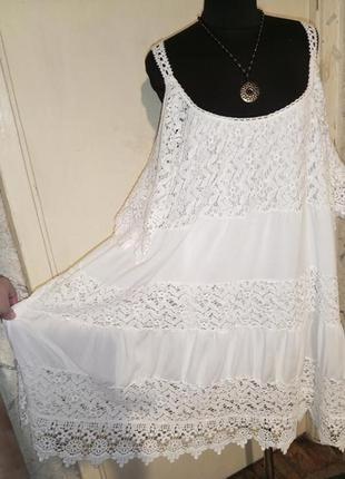 Italy,натуральное-стрейч,ярусное платье с гипюром и открытыми плечами,италия1 фото