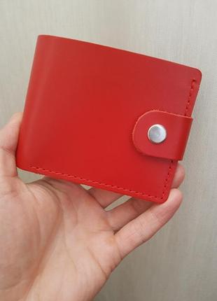 Жіночий гаманець шкіряний з монетницею червоний на кнопці