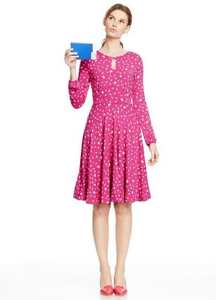 Брендовое ярко-розовое платье миди "boden" с длинным рукавом. размер uk10.6 фото