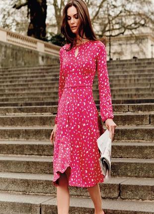 Брендовое ярко-розовое платье миди "boden" с длинным рукавом. размер uk10.7 фото