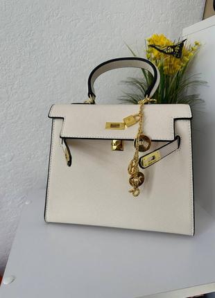 Сумочка hermes kelly 25 white/black gold