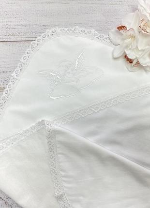 Крижма для хрещення двошарова (сатин + байка) з бавовняним мереживом