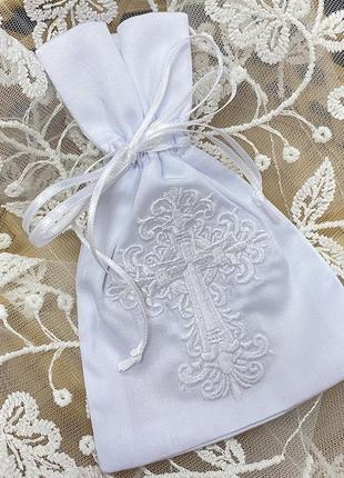 Мішечок для першого локона з вишивкою  | конвертик для волосся на хрещення terry fay