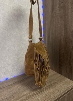 Женская коричневая замшевая сумка springfield (коровья замша)2 фото