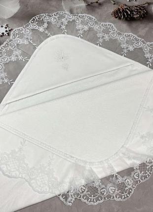 Крижма"ажурна" для хрещення з мереживом махрова 100×100 см з вишивкою хрестика дитяча хрестильна універсальна