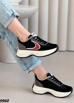 Кросівки матеріал еко шкіра + еко-замша колір чорний1 фото