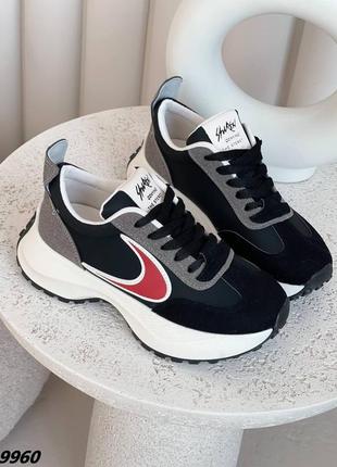 Кросівки матеріал еко шкіра + еко-замша колір чорний8 фото