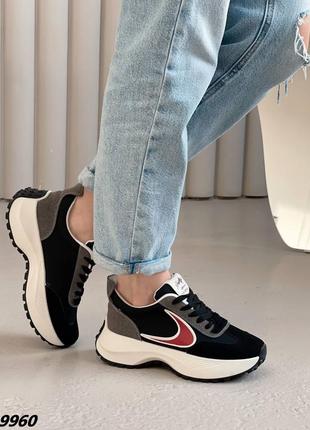 Кросівки матеріал еко шкіра + еко-замша колір чорний9 фото