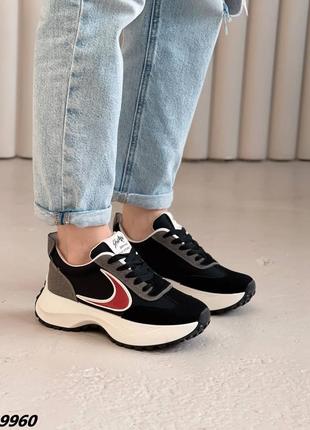 Кросівки матеріал еко шкіра + еко-замша колір чорний10 фото