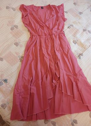 Платье миди розовое запах 46 48 m l1 фото